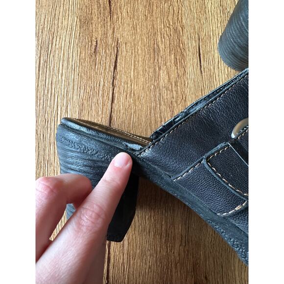 Born B.O.C. Black Leather Block Heel Clog Mules Size 9 - Picture 6 of 6